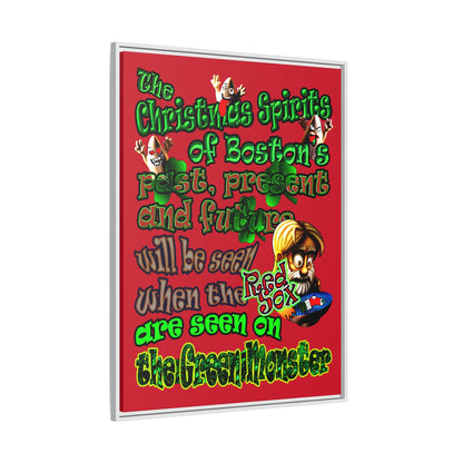 christmas spirits of boston - framed canvas art (dark red)