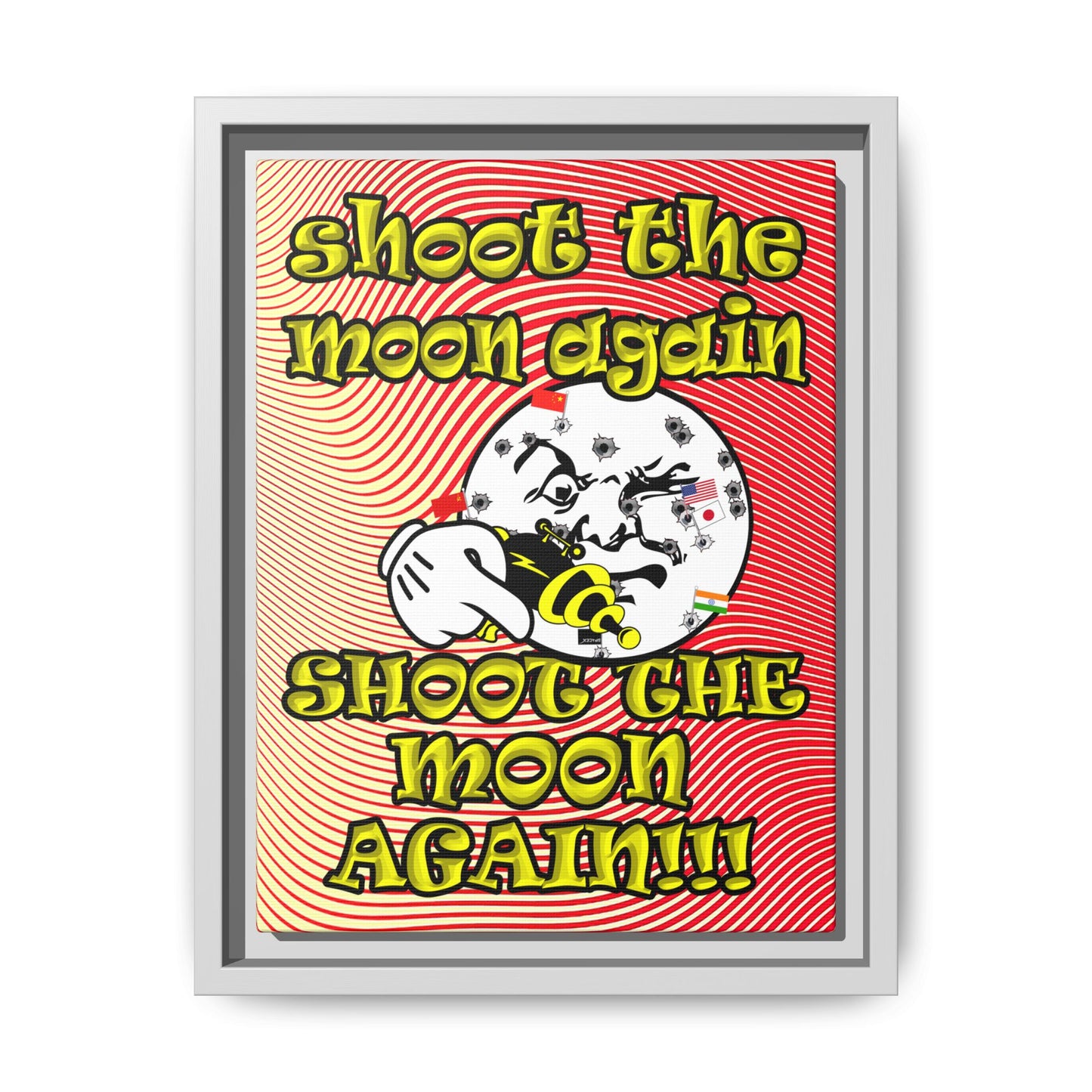 shoot the moon again - framed canvas art (yellow-orange wave)