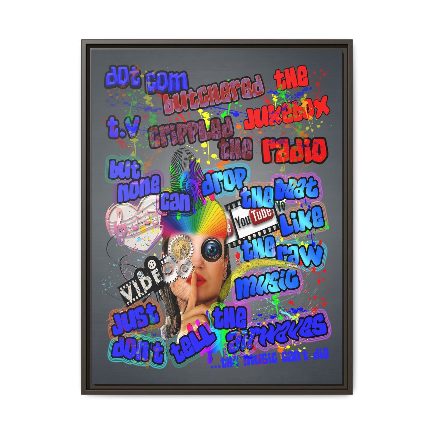drop the beat - framed canvas art (grey-light grey)