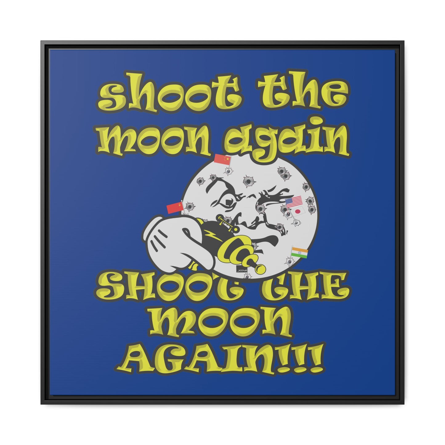 shoot the moon again - framed canvas art (dark blue)