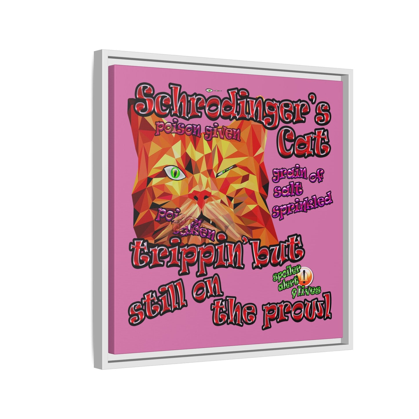 schrodinger's cat - framed canvas art (light pink)