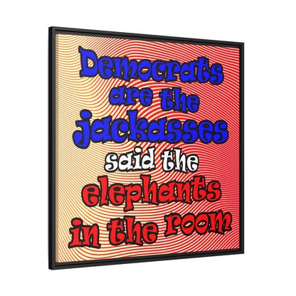 donkeys and elephants - framed canvas art (yellow-orange wave)