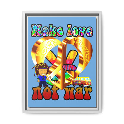 love peace - framed canvas art (light blue)