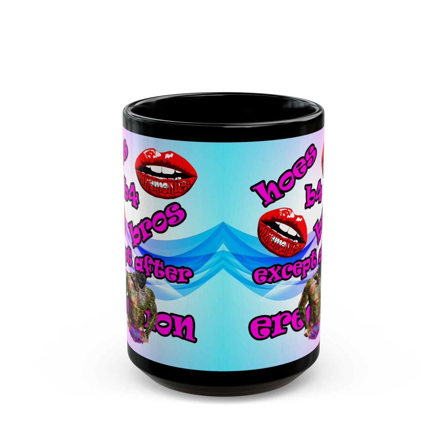 hoes b4 bros - Black Mug (light blue-pink wave)
