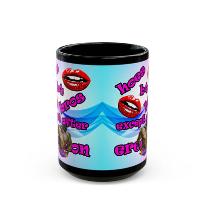 hoes b4 bros - Black Mug (light blue-pink wave)