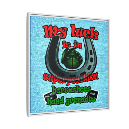 my luck - framed canvas art (faded blue)