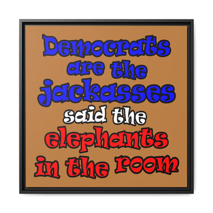 donkeys and elephants - framed canvas art (light brown)