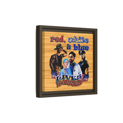 rw&b lives matter - framed canvas art (butterscotch wood finish)