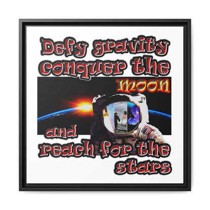 defy conquer reach - framed canvas art (white)