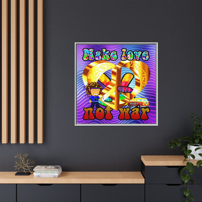 love peace - framed canvas art (purple wave)