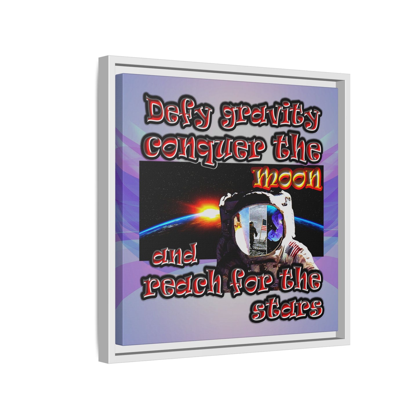 defy conquer reach - framed canvas art (light blue-pink wave)