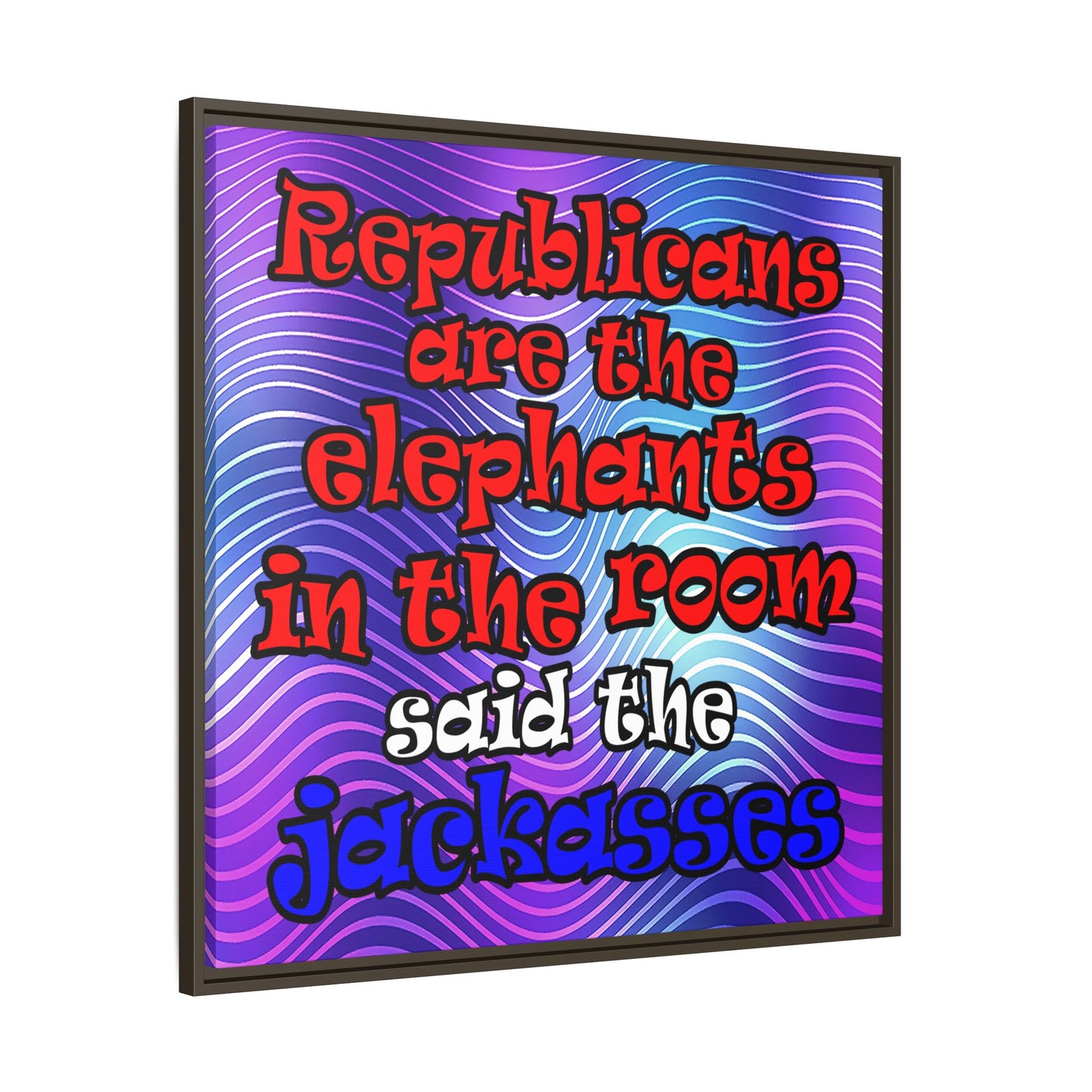 donkeys and elephants - framed canvas art (purple wave)