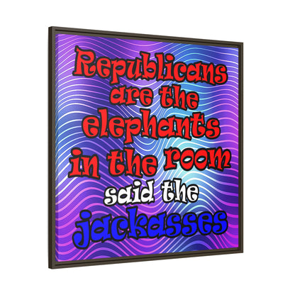 donkeys and elephants - framed canvas art (purple wave)