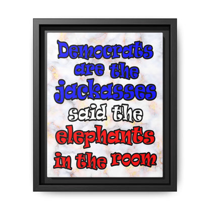 donkeys and elephants - framed canvas art (white marble)