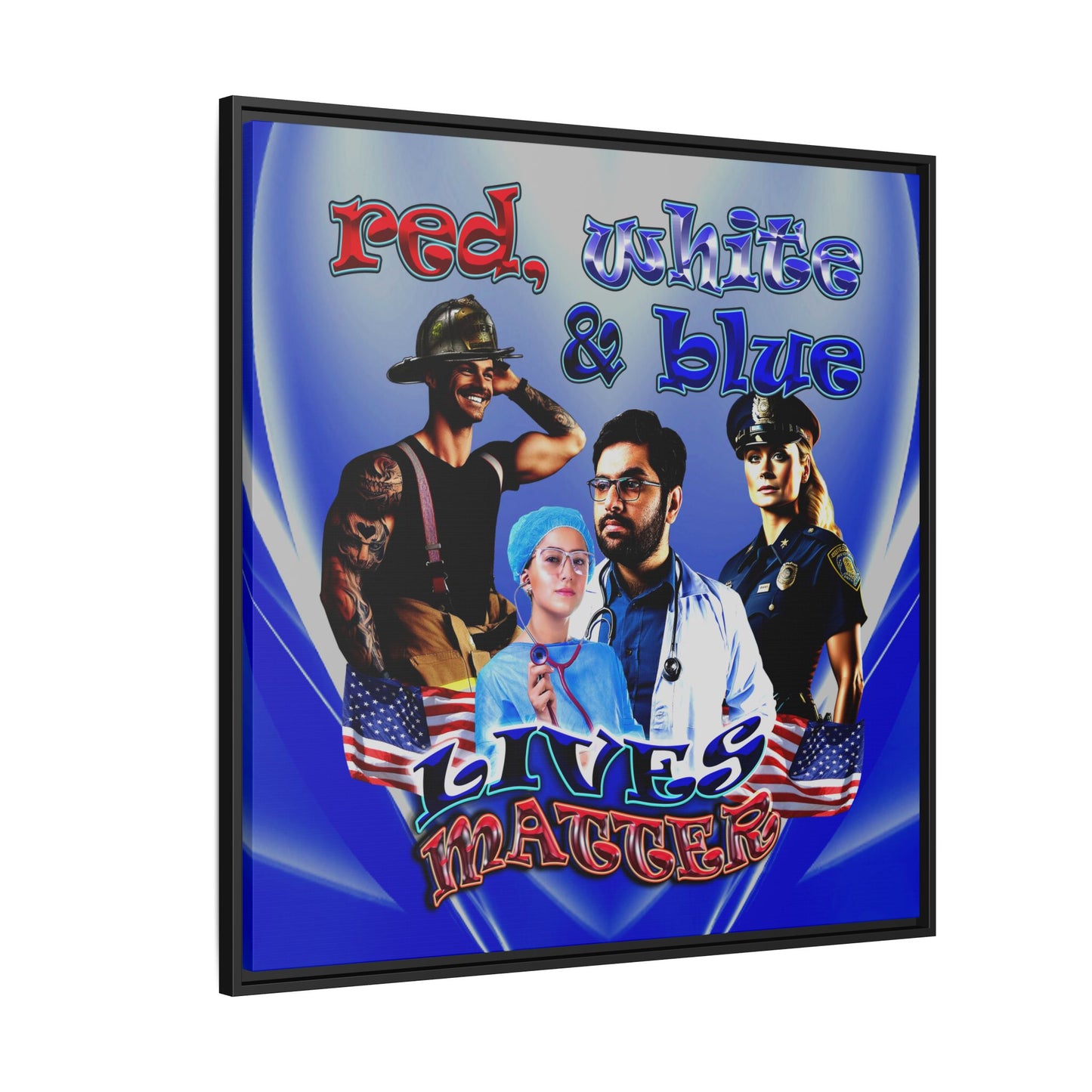 rw&b lives matter - framed canvas art (blue-white wave)