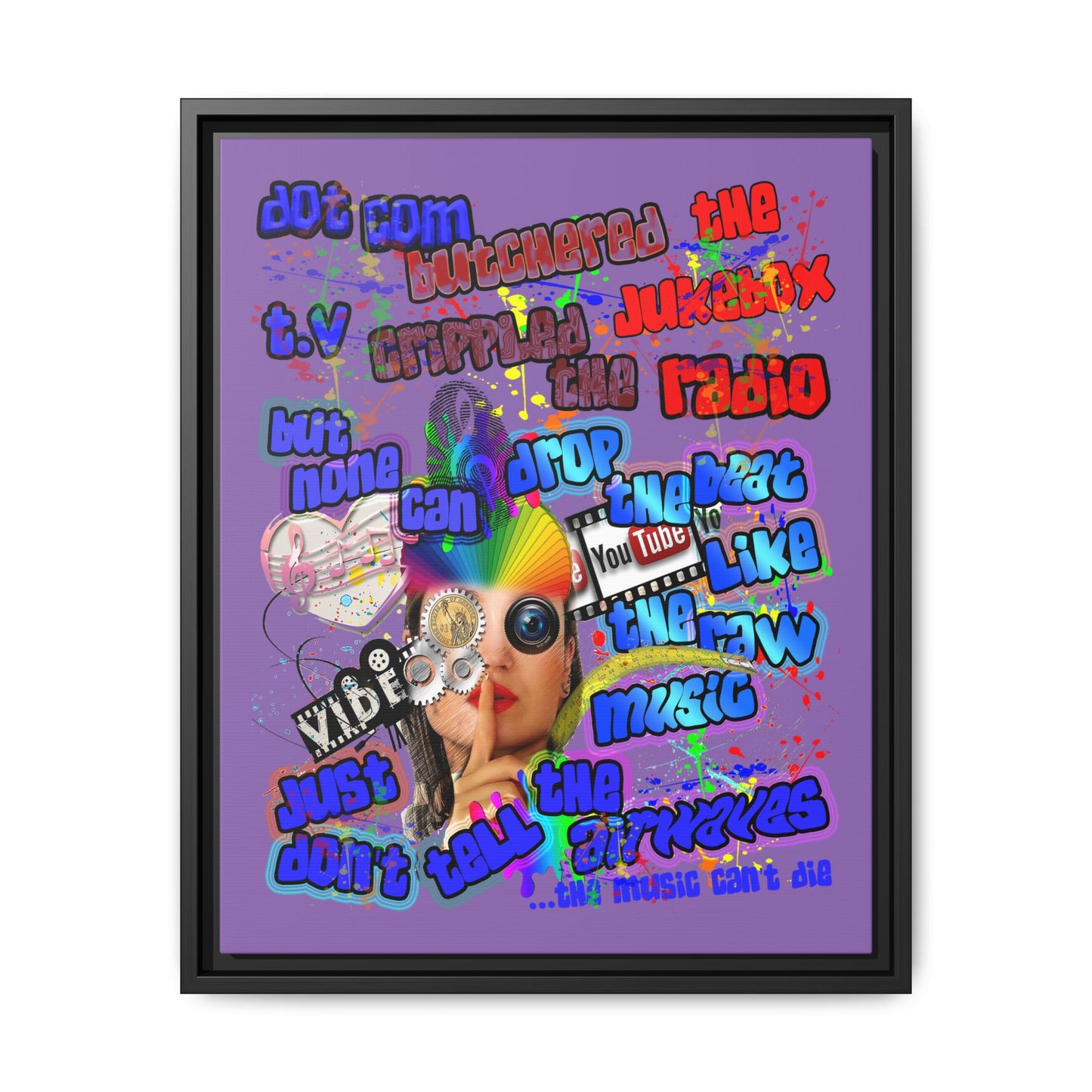 drop the beat - framed canvas art (light purple)