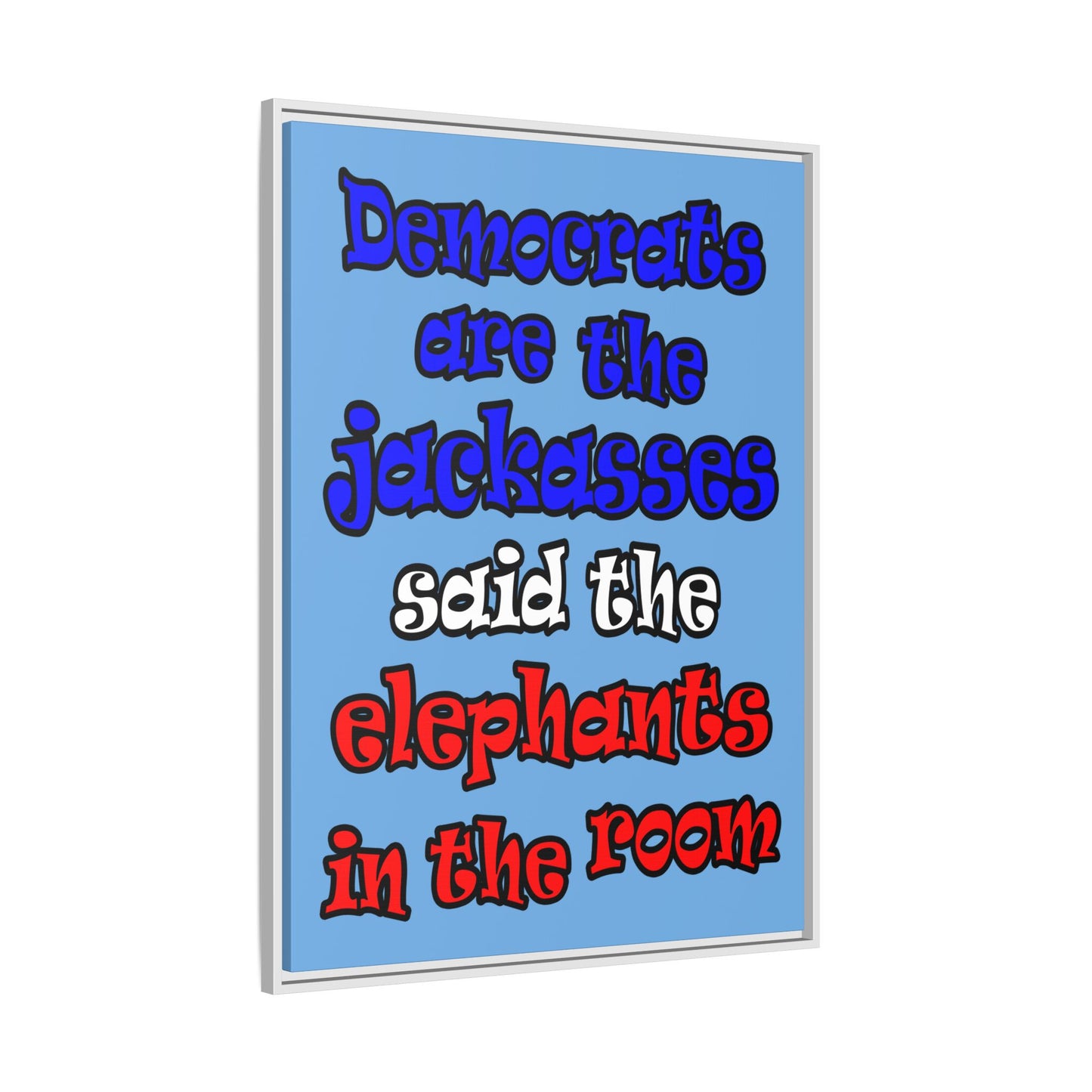 donkeys and elephants - framed canvas art (light blue)