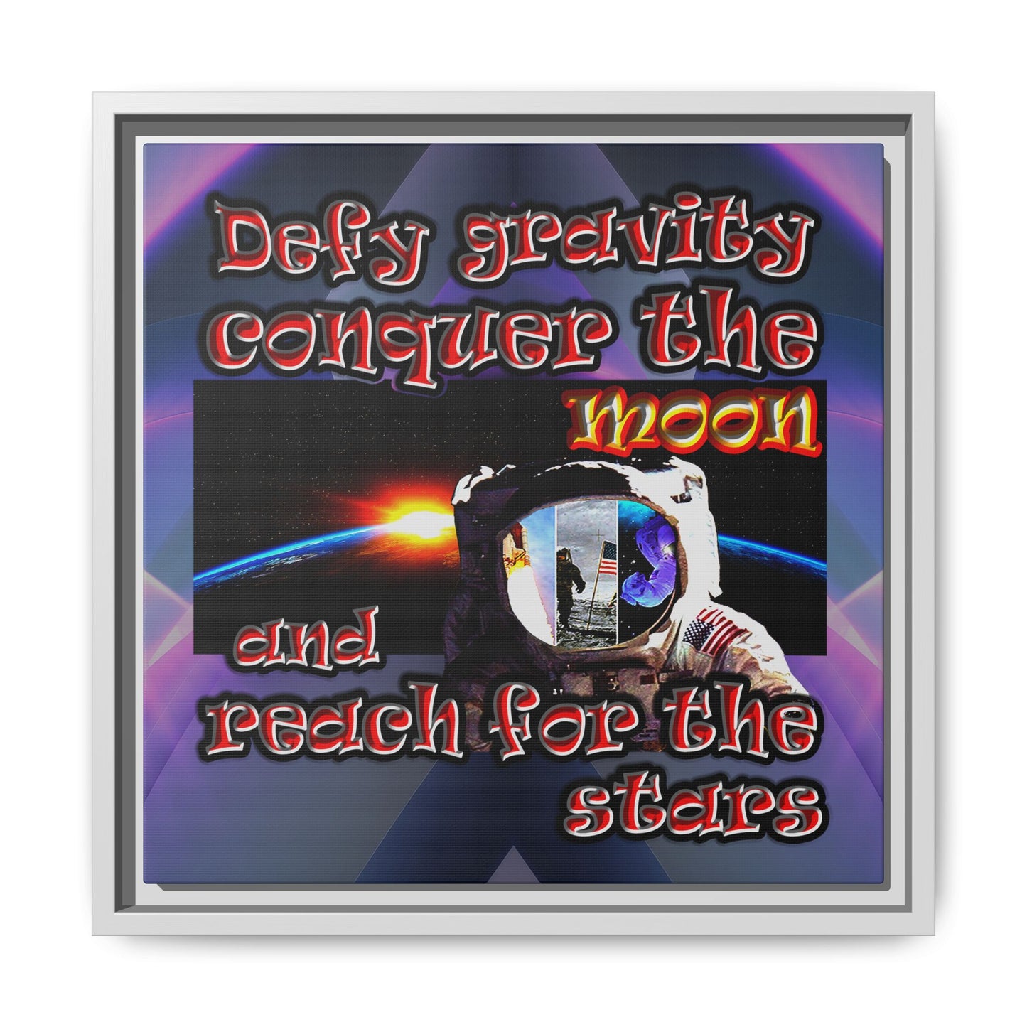 defy conquer reach - framed canvas art (grey-pink wave)
