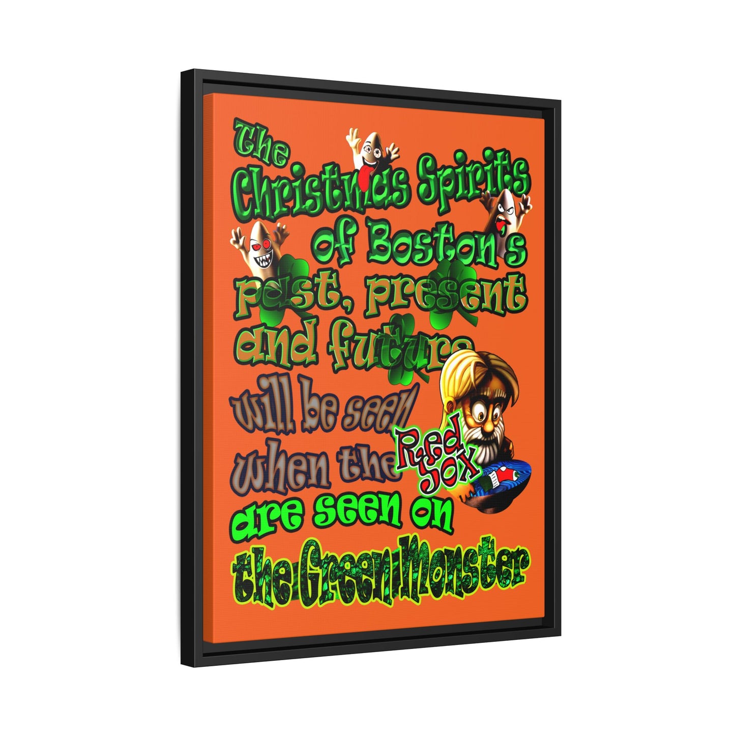 christmas spirits of boston - framed canvas art (orange)