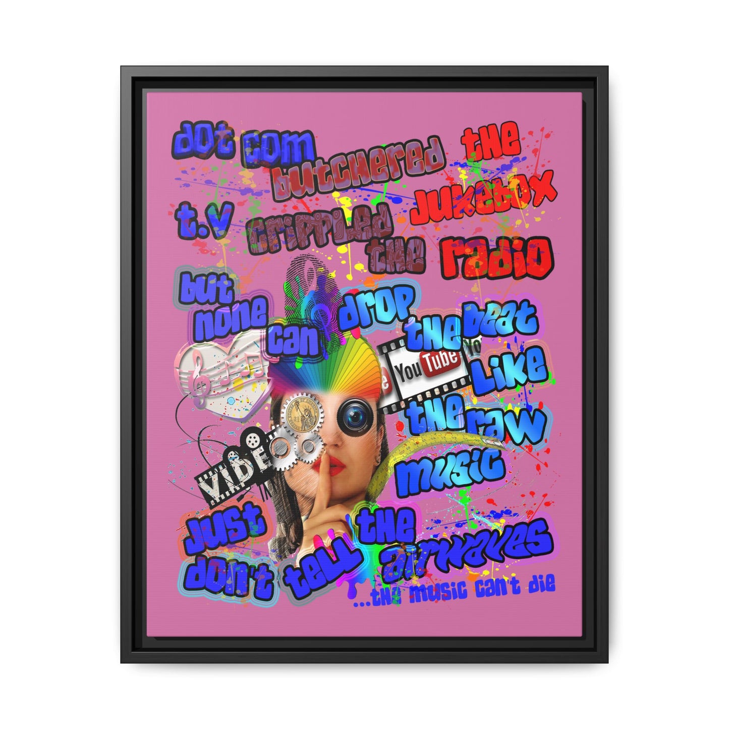 drop the beat - framed canvas art (light pink)