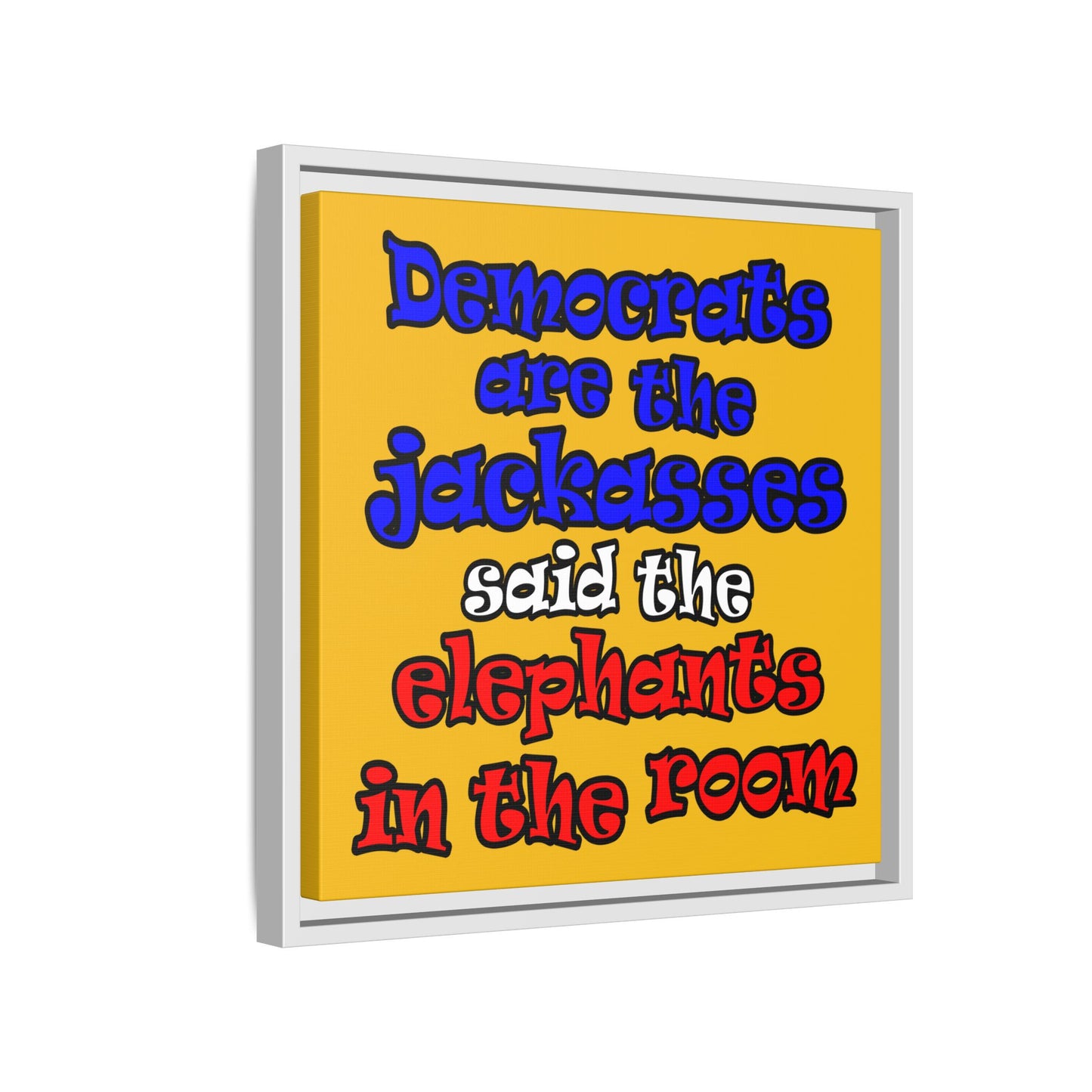 donkeys and elephants - framed canvas art (yellow)