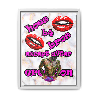 hoes b4 bros - framed canvas art (white marble)