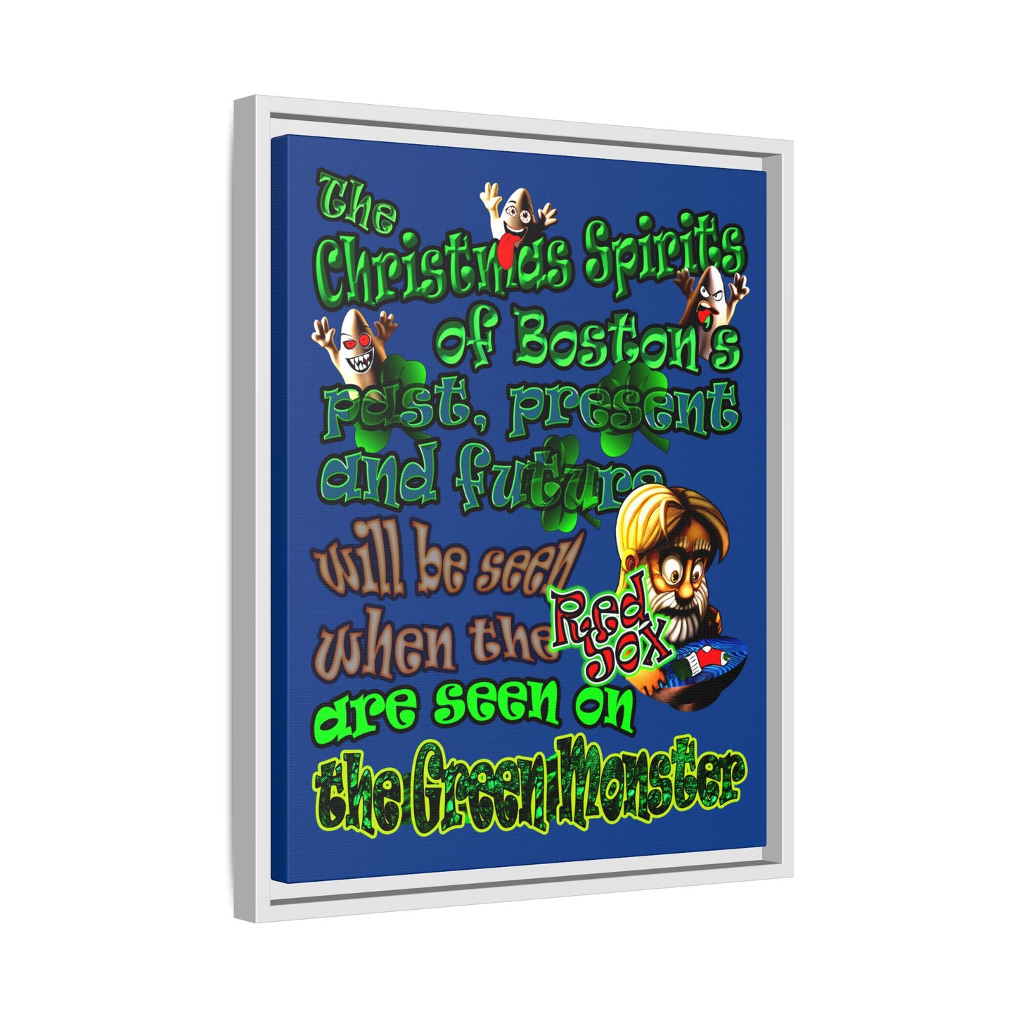 christmas spirits of boston - framed canvas art (dark blue)