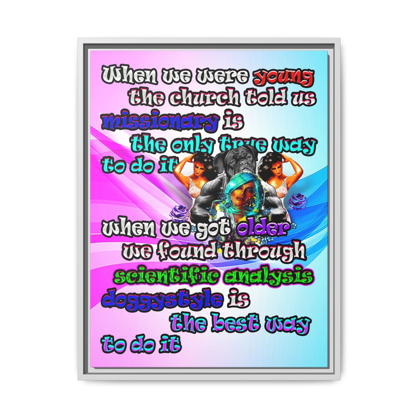 doggystyle - framed canvas art (light blue-pink wave)