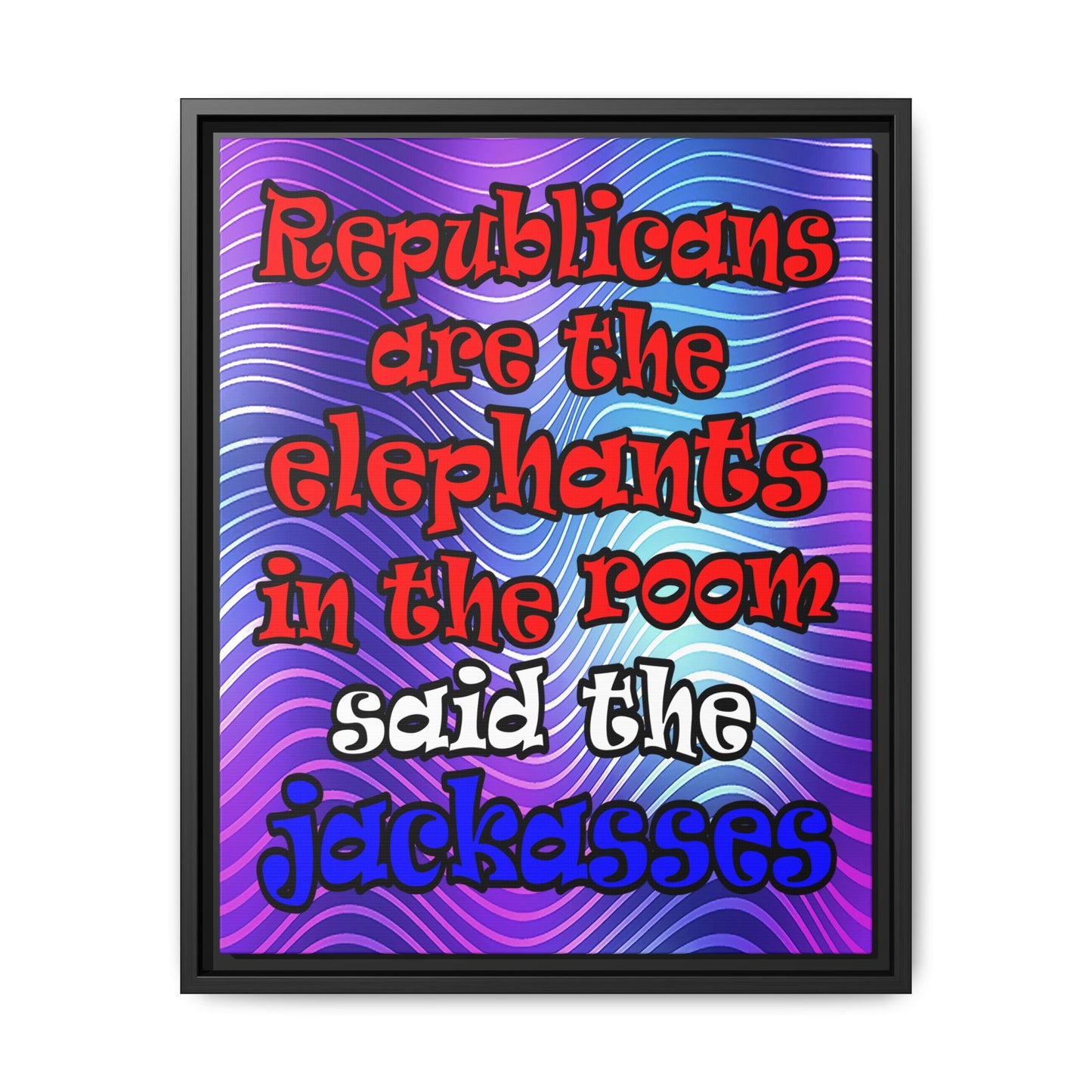 donkeys and elephants - framed canvas art (purple wave)