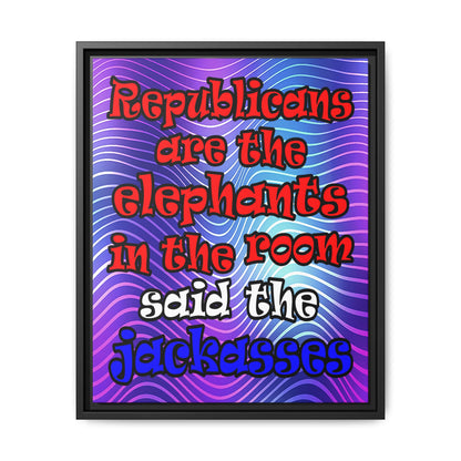 donkeys and elephants - framed canvas art (purple wave)