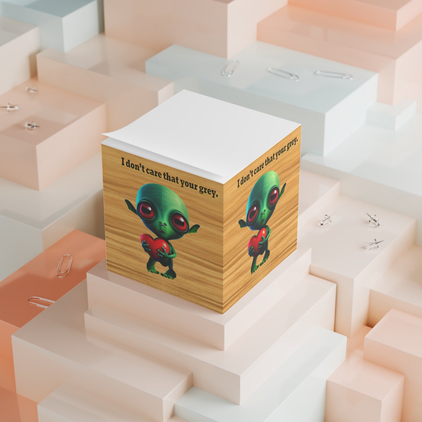 I don't care that your grey - note cube (butterscotch wood finish)