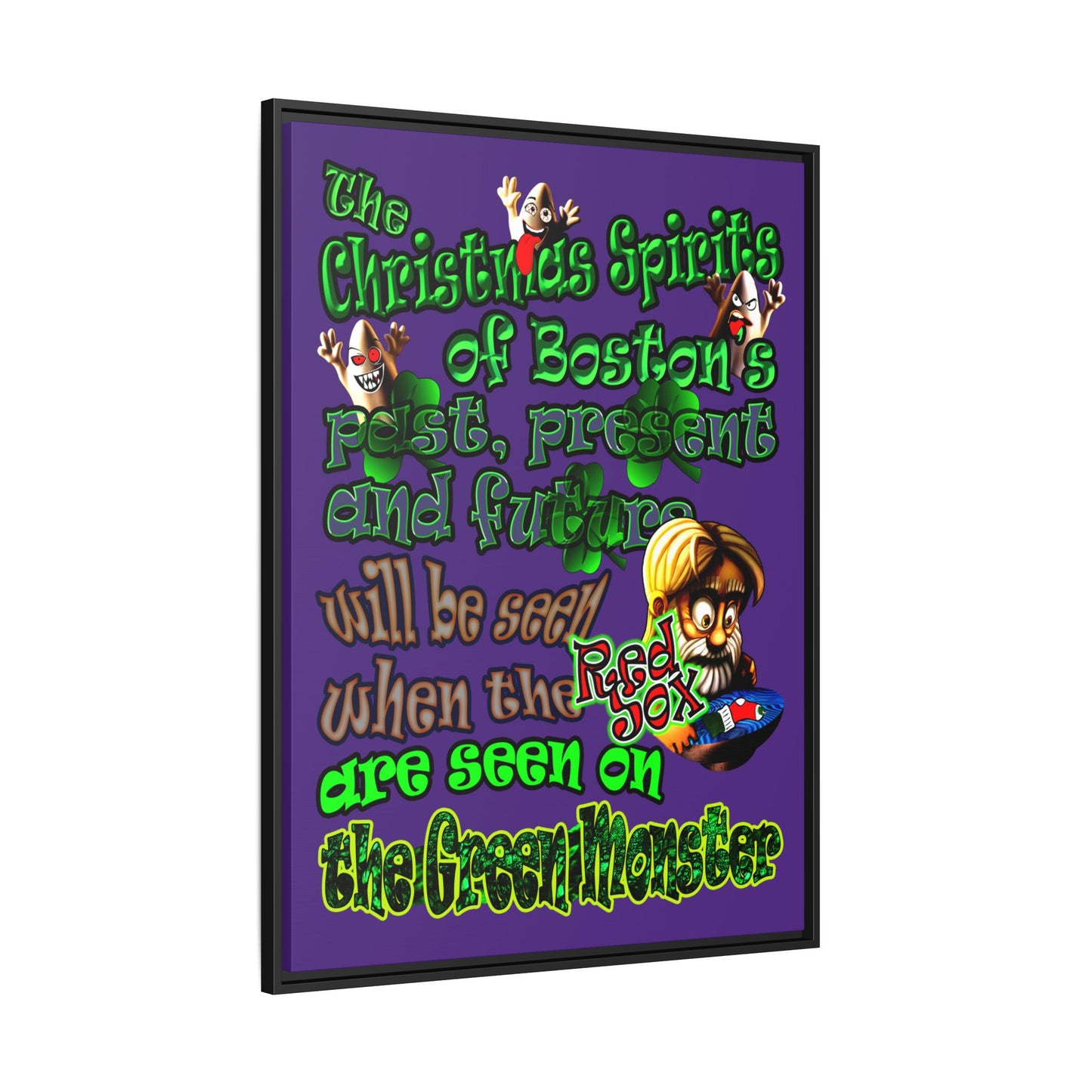 christmas spirits of boston - framed canvas art (purple)