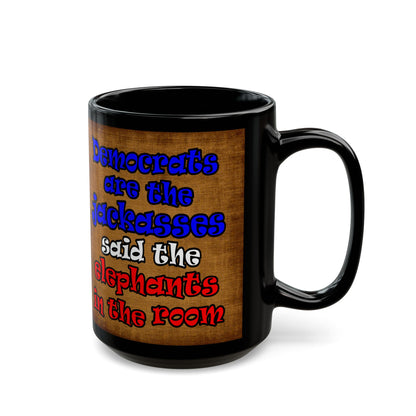 donkeys and elephants - Black Mug (brown papyrus)