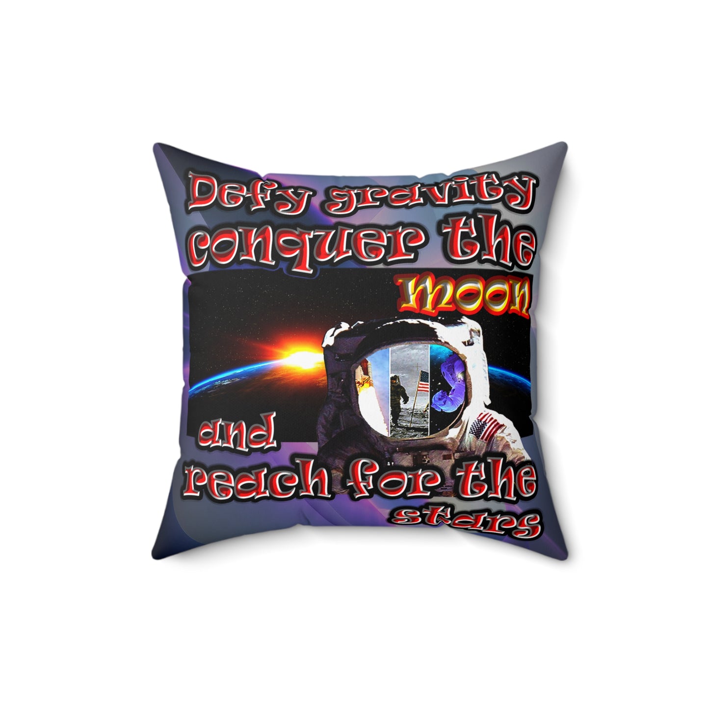 defy conquer reach - Spun Polyester Square Pillow - (grey-pink wave)