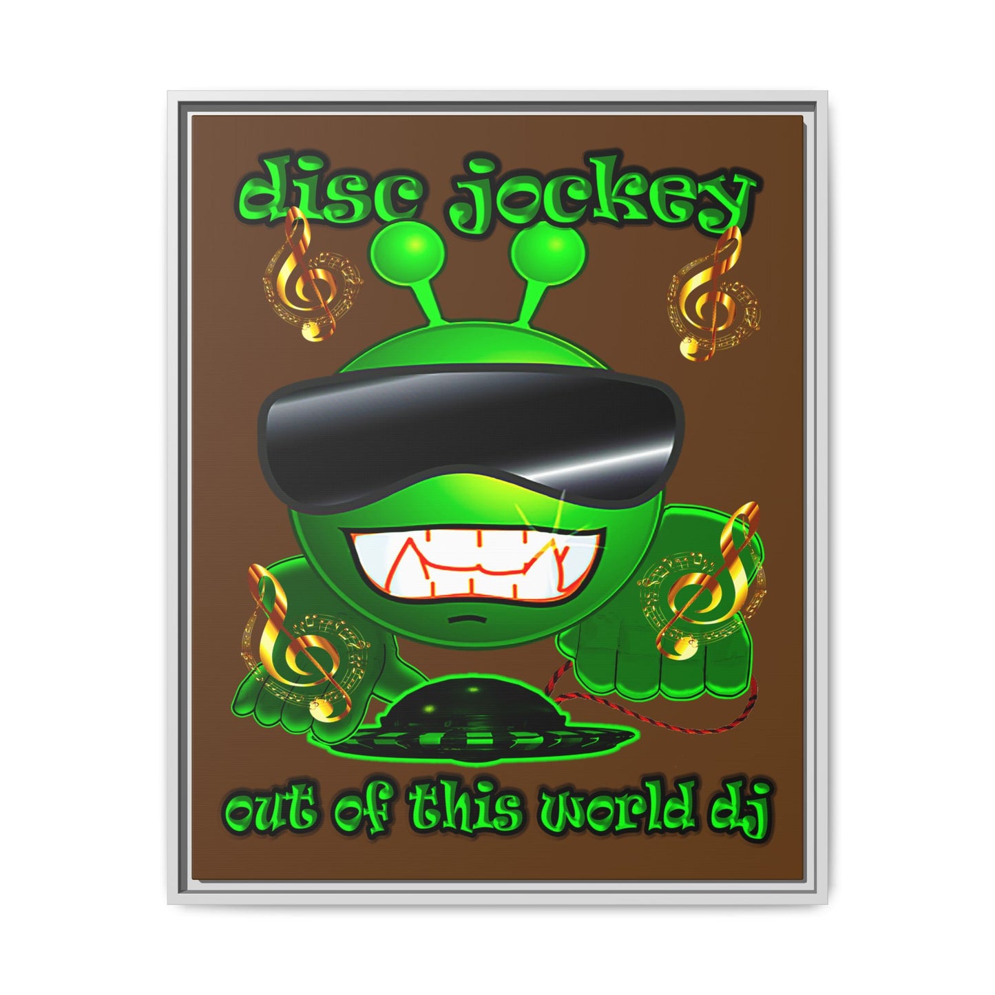 disc jockey - framed canvas art (brown)