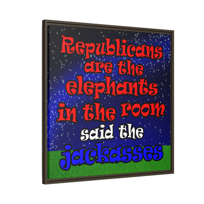 donkeys and elephants - framed canvas art ('snoops' background)