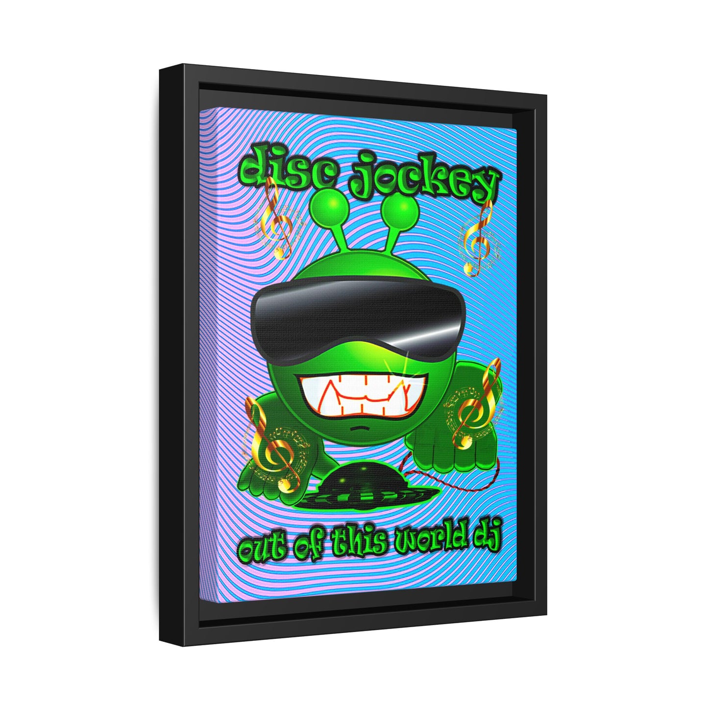 disc jockey - framed canvas art (light blue-purple wave)