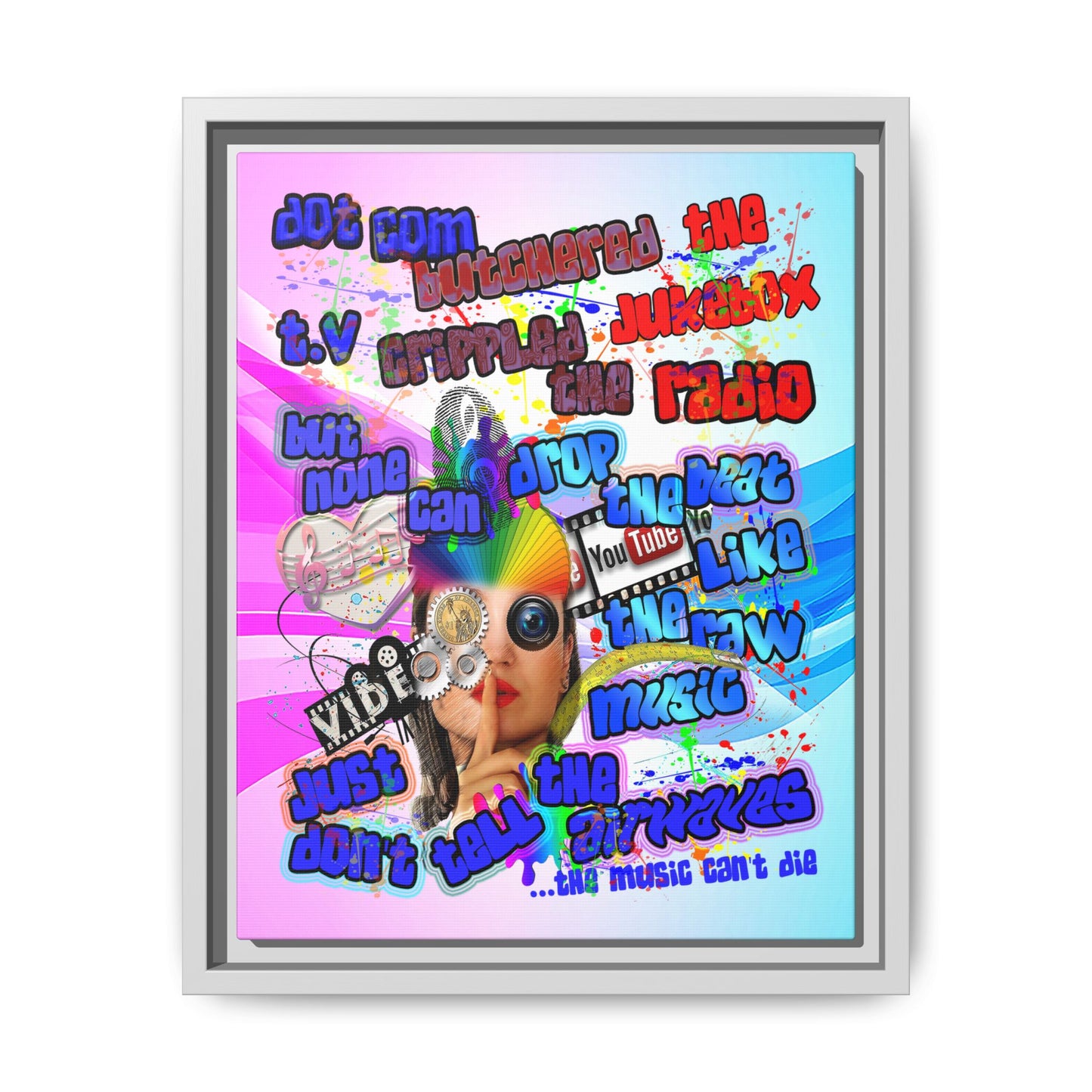 drop the beat - framed canvas art (light blue-pink wave)