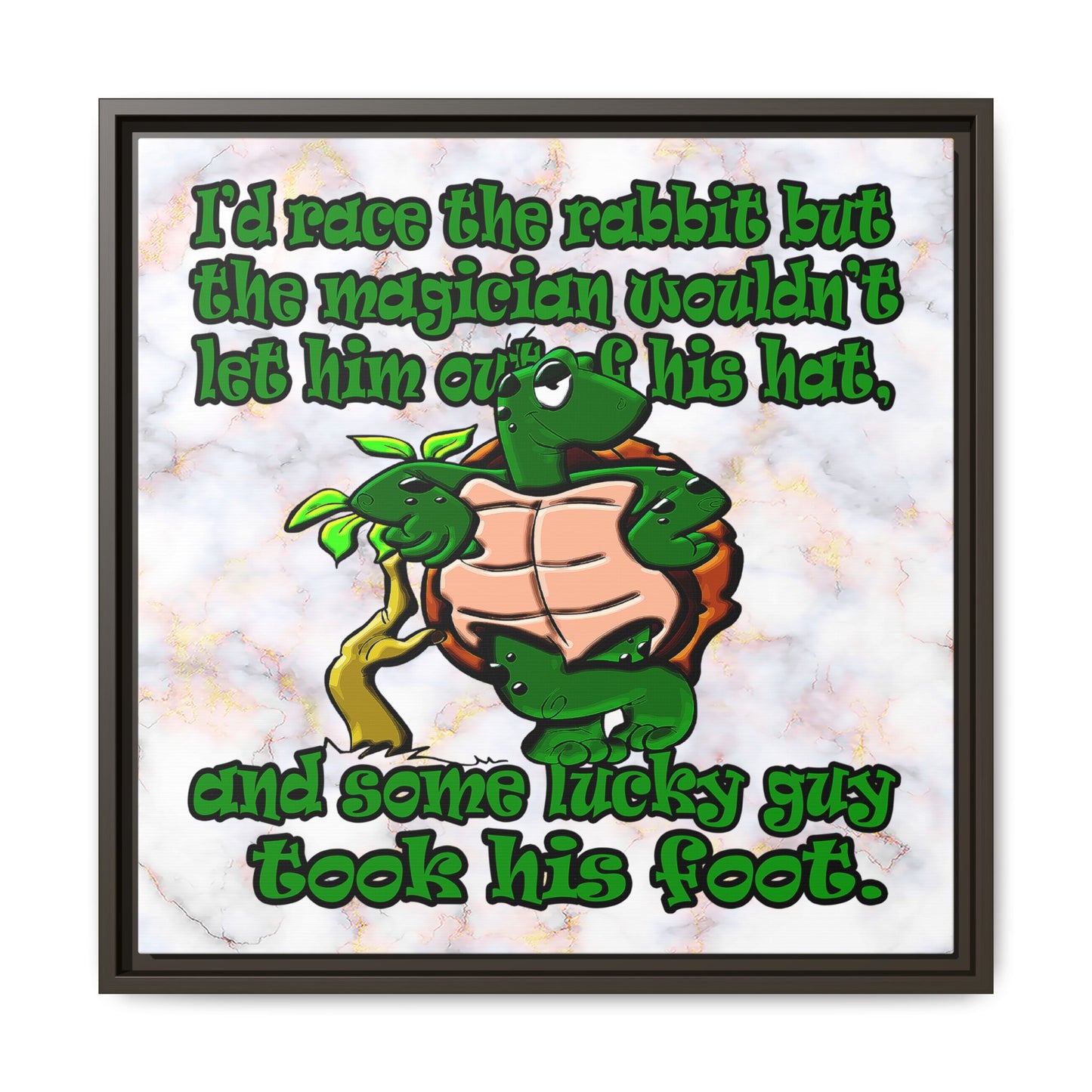 turtle race - framed canvas art (white marble)
