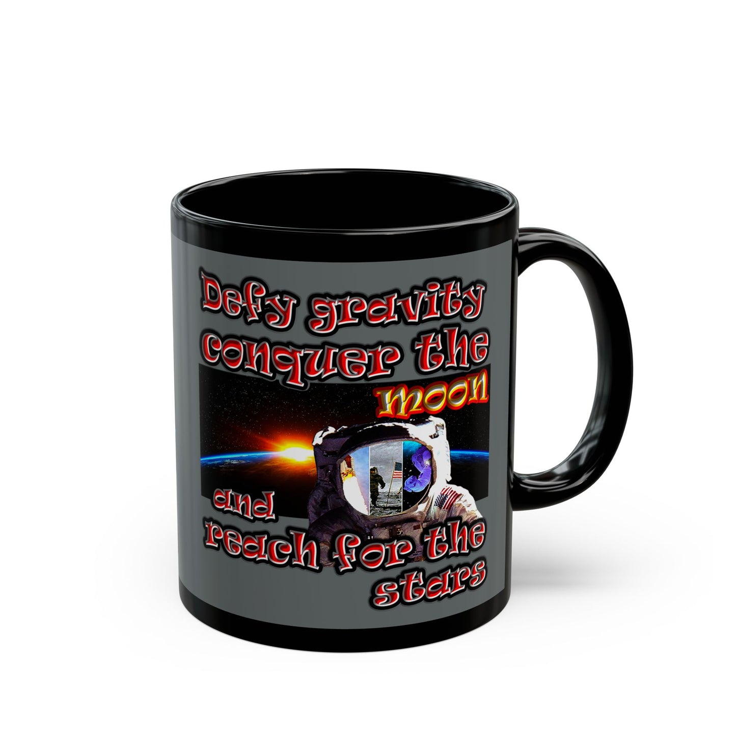 defy conquer reach - Black Mug (dark grey)