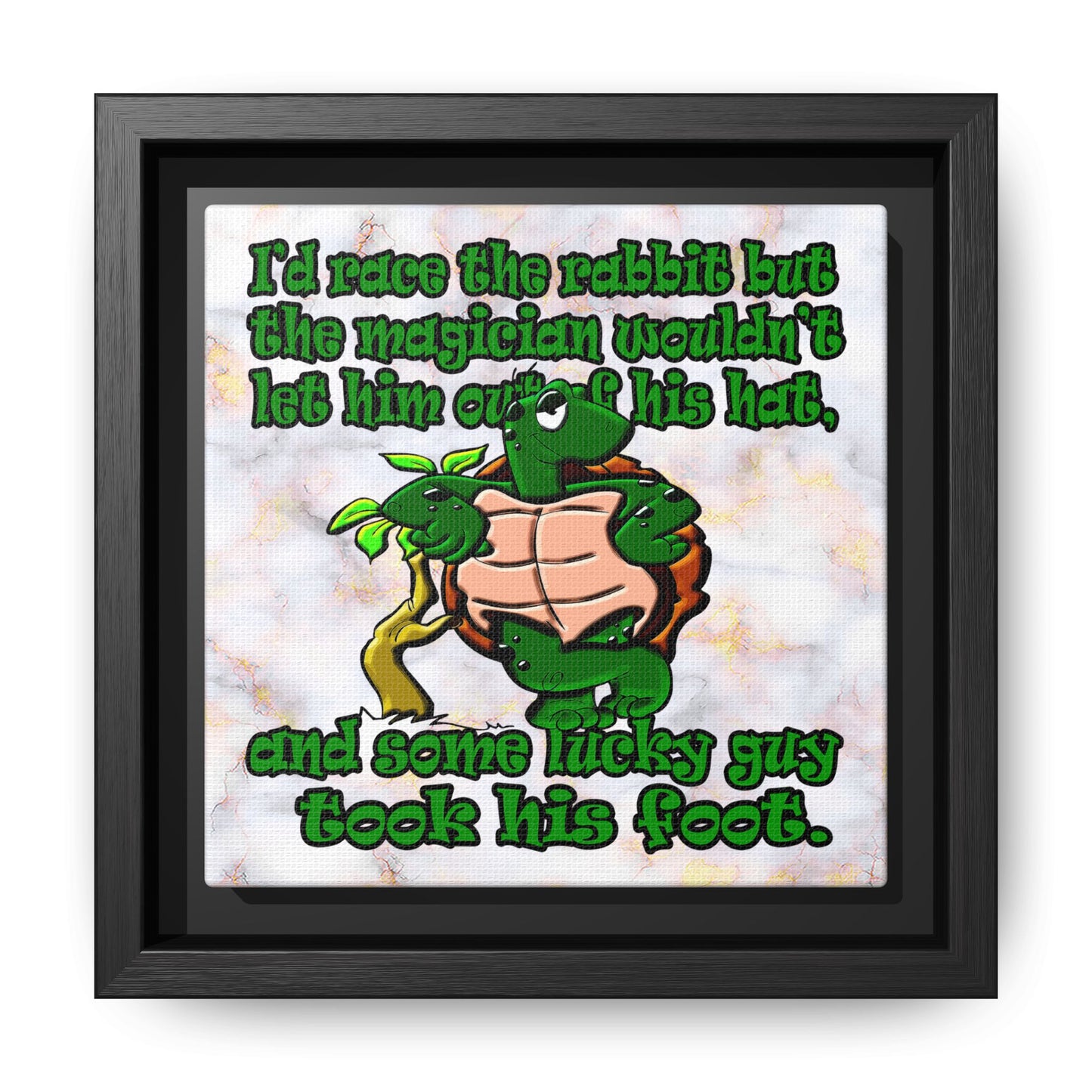 turtle race - framed canvas art (white marble)