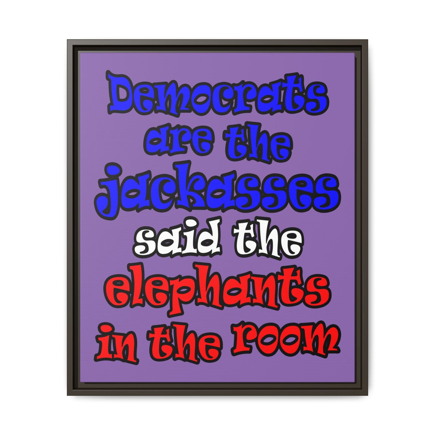 donkeys and elephants - framed canvas art (light purple)