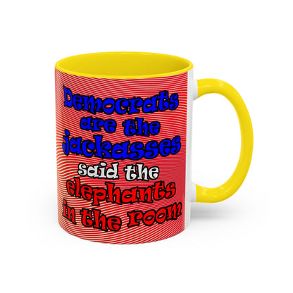 donkeys and elephants - Accent Mug (yellow-orange wave)