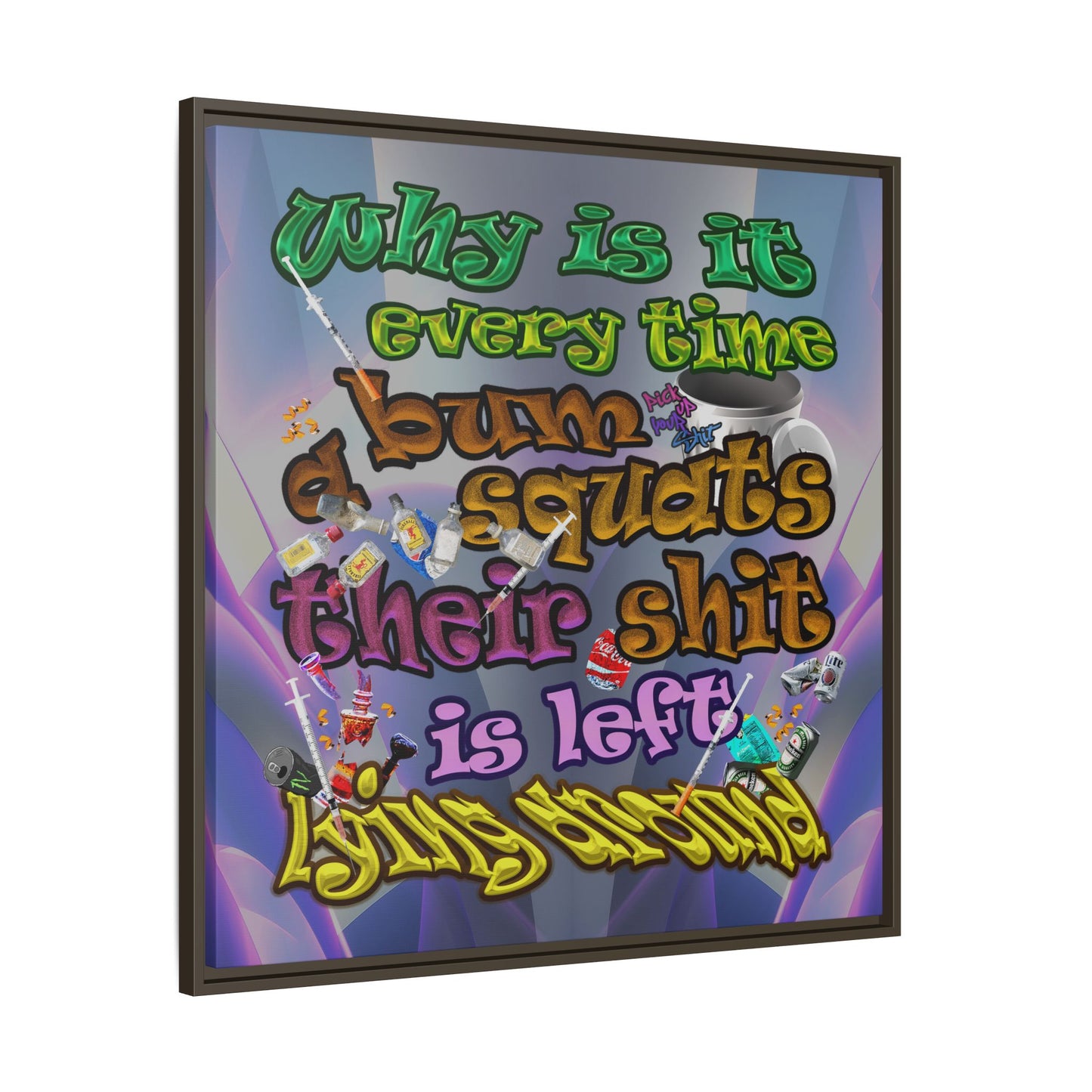 the bum's shit - framed canvas art (grey-pink wave)