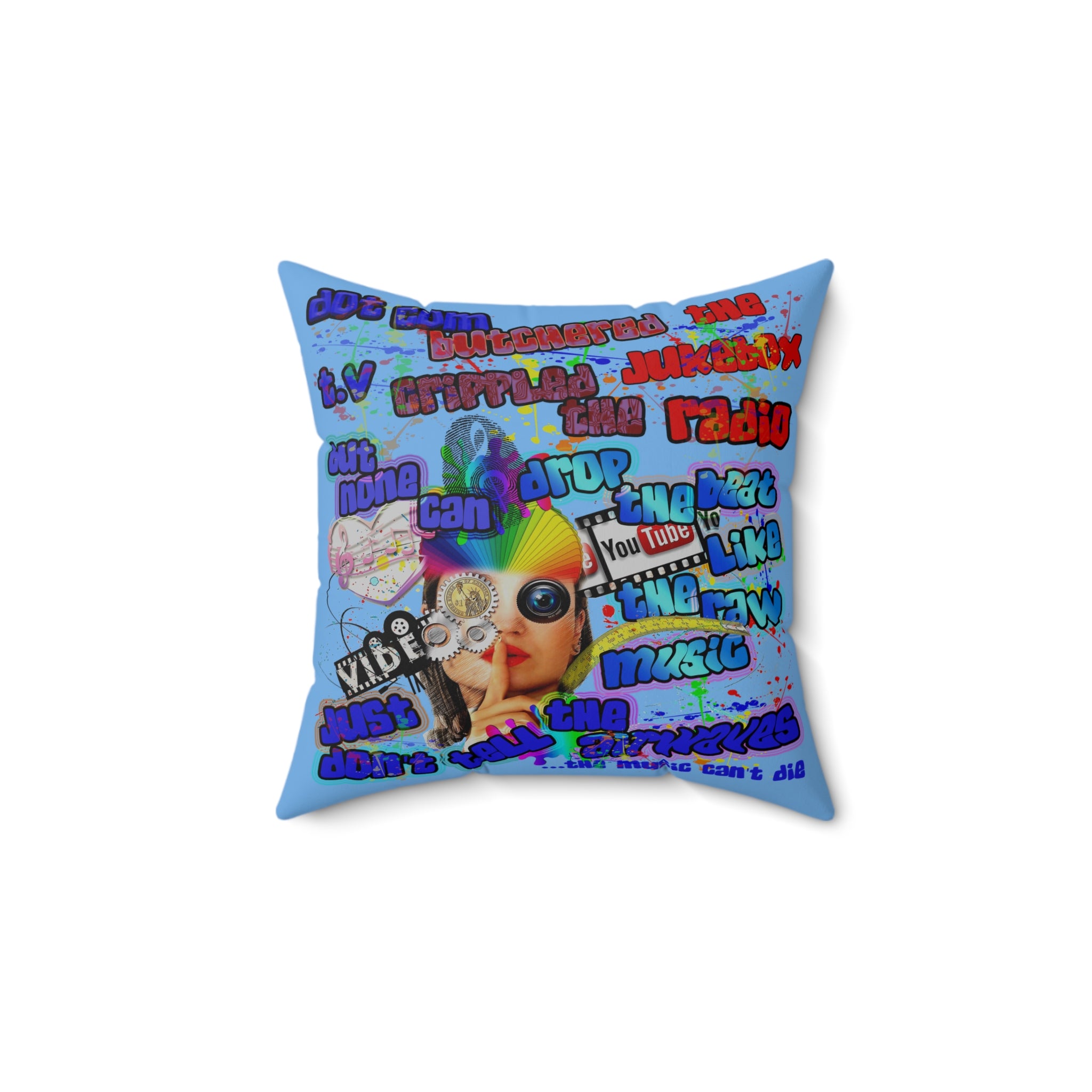drop the beat - Spun Polyester Square Pillow - (light blue)