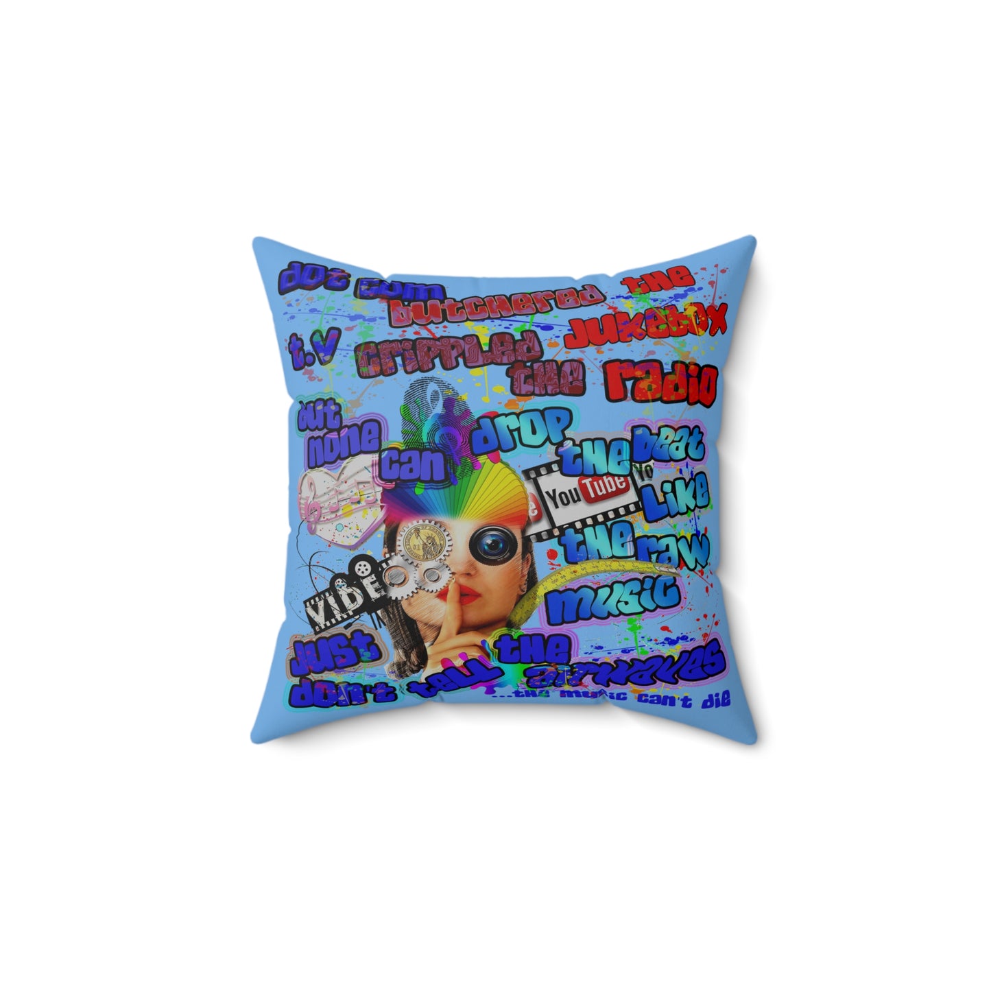 drop the beat - Spun Polyester Square Pillow - (light blue)