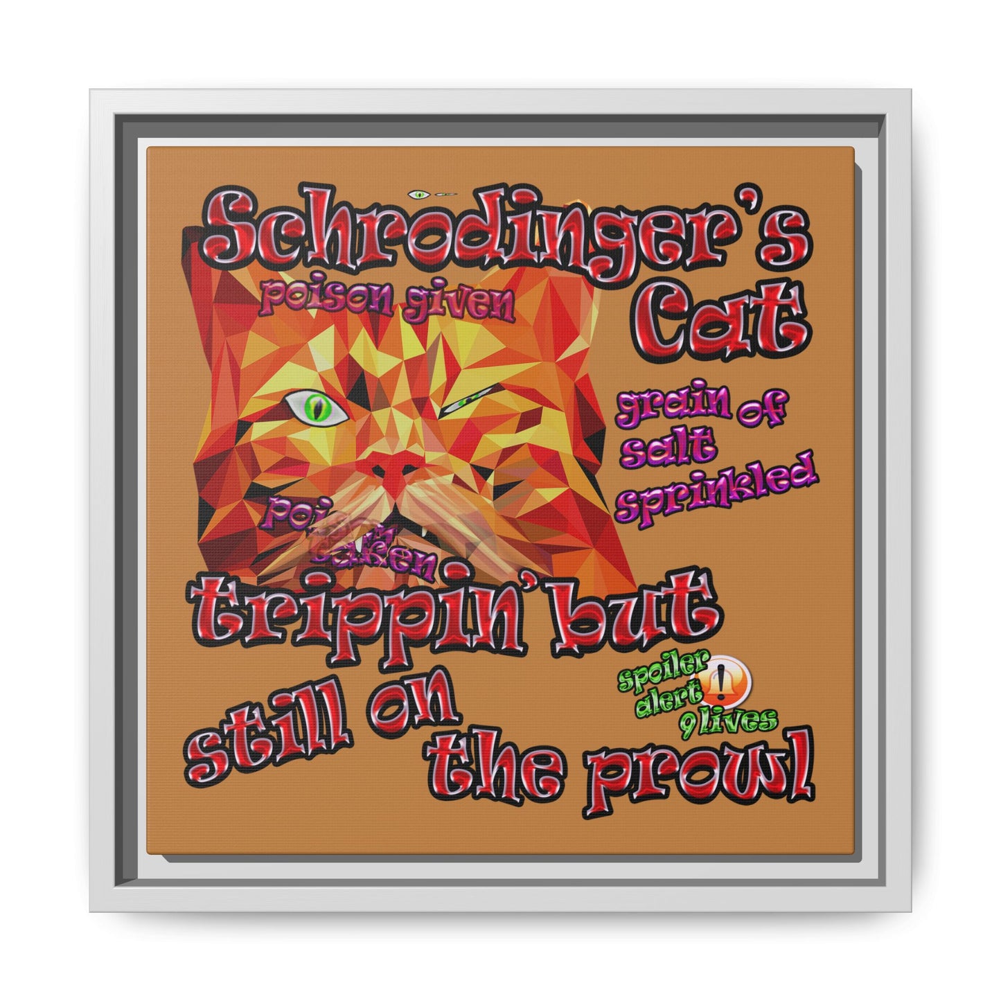 schrodinger's cat - framed canvas art (light brown)
