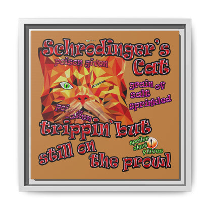 schrodinger's cat - framed canvas art (light brown)