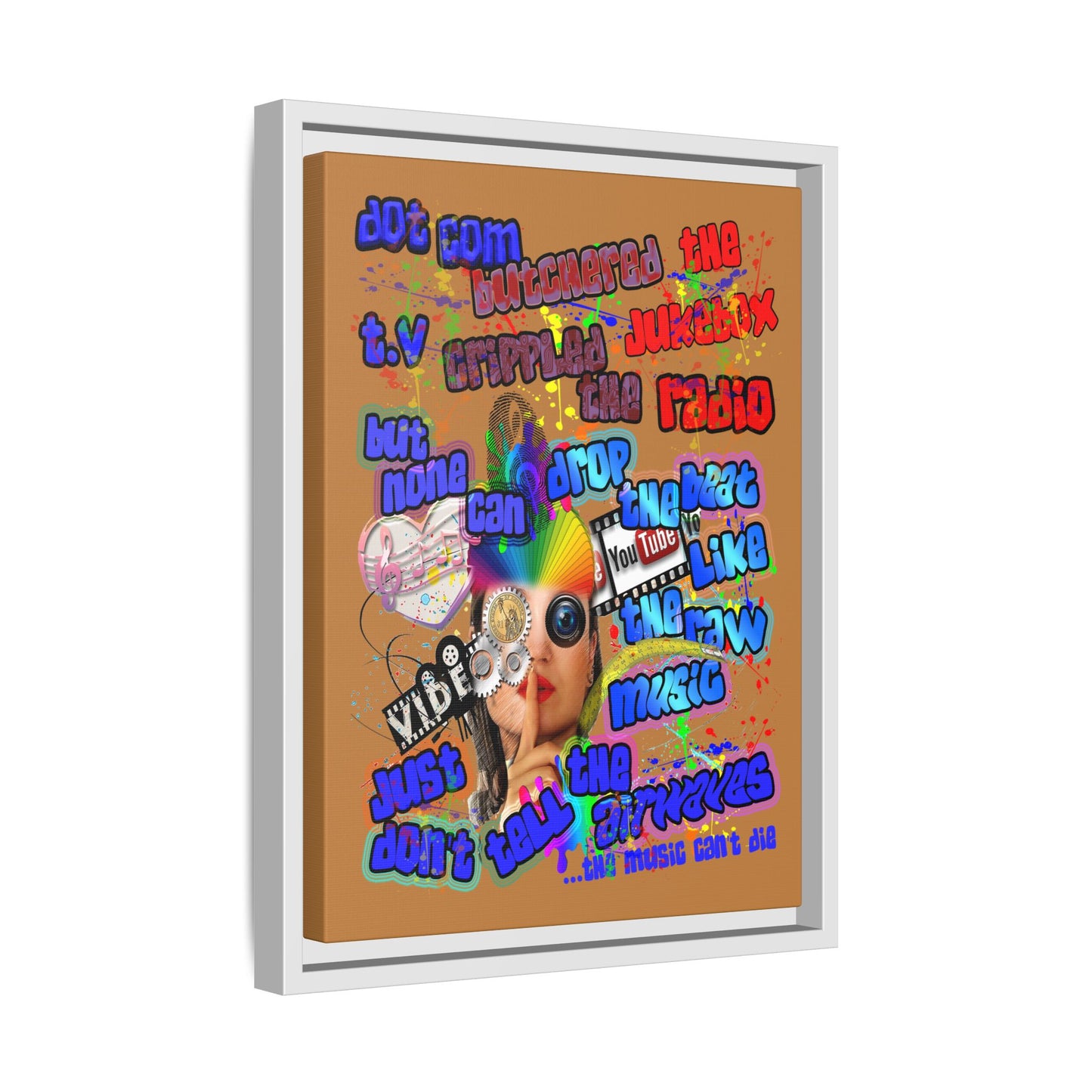 drop the beat - framed canvas art (light brown)