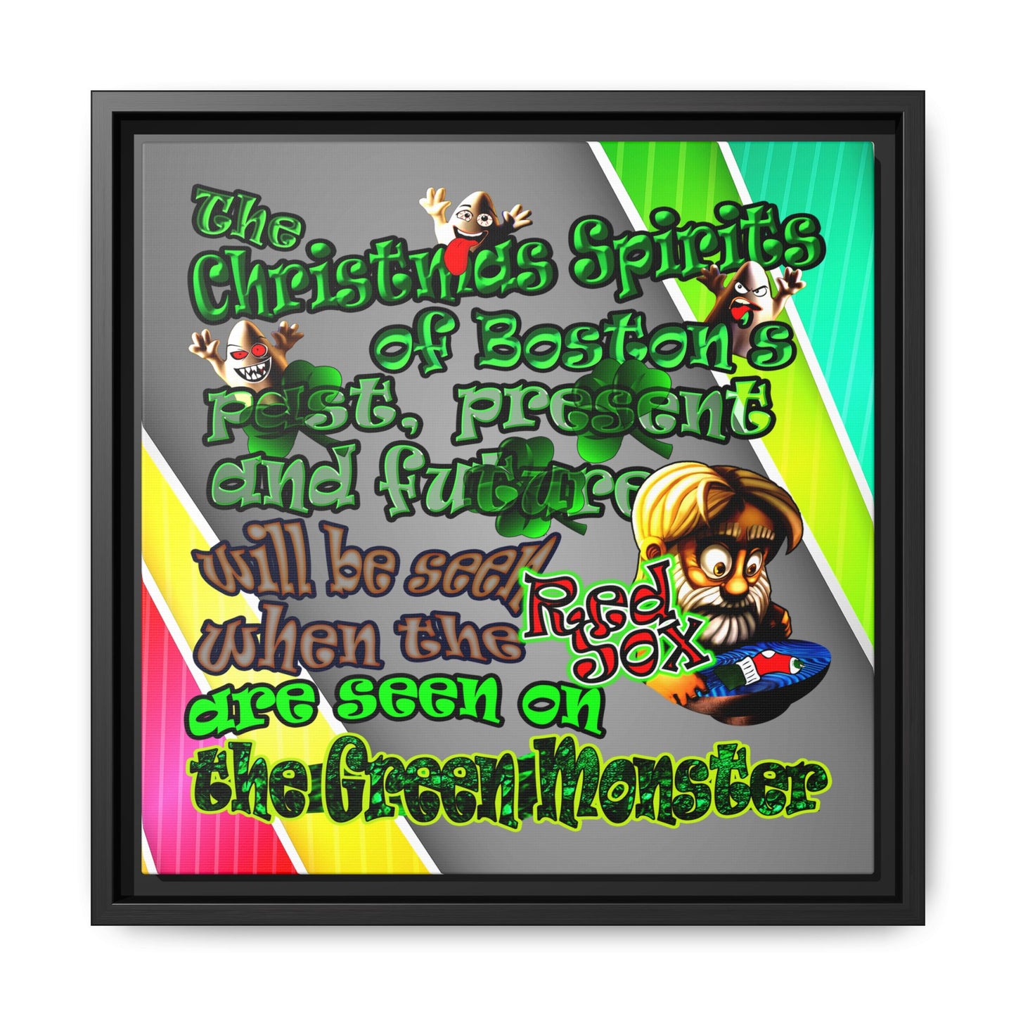 christmas spirits of boston - framed canvas art (rainbow split)